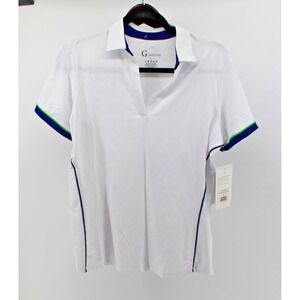 NEW G LIFESTYLE POLO SHORT SLEEVE TOP, SIZE: LARGE, NAVY/WHITE Womes New $92.00